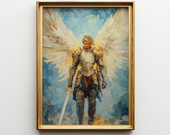 大天使ミカエルのデジタル油絵、キリスト教のアートワーク、カトリック