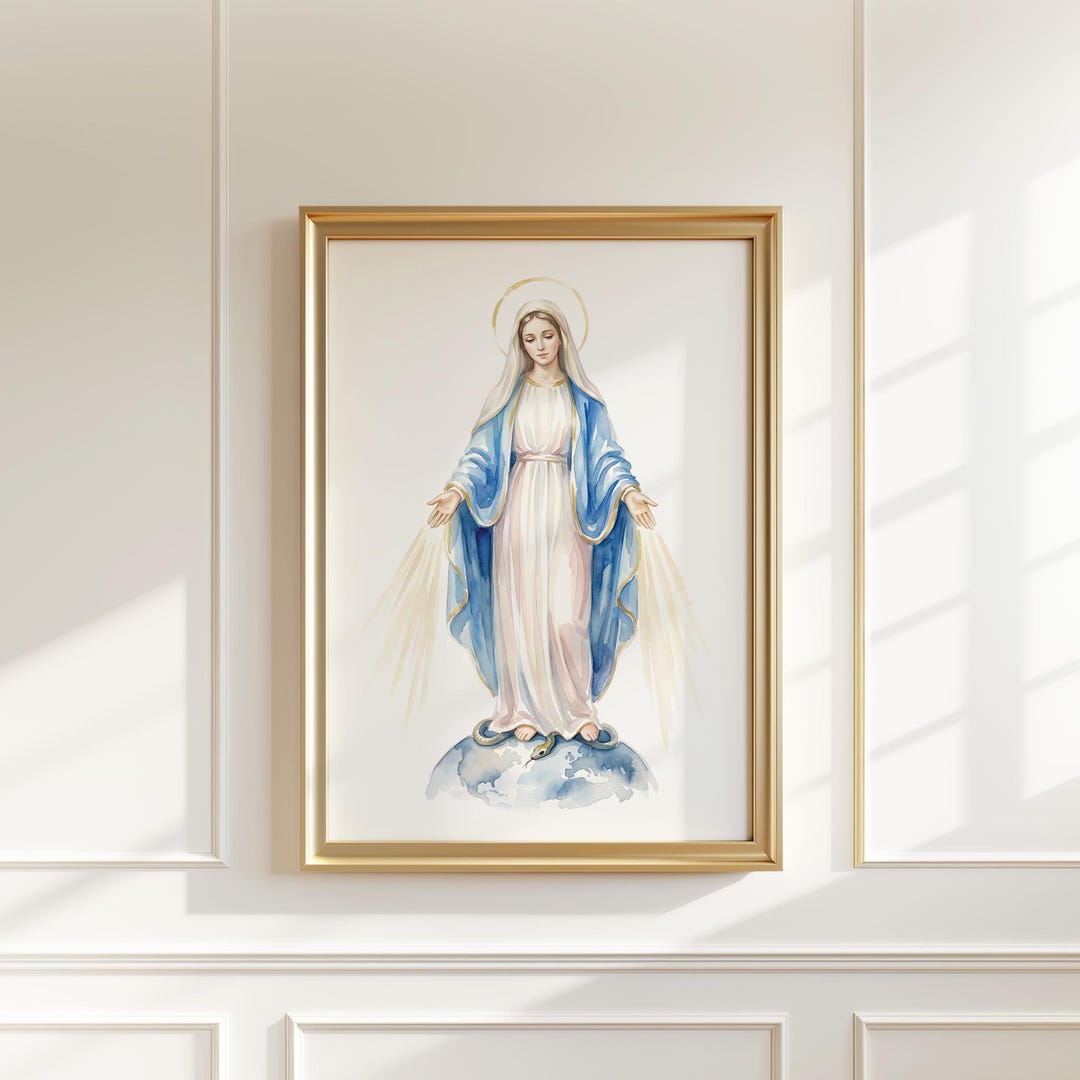 Our Lady of Grace Art, Virgin Mary Watercolor Painting, Catholic Wall ...