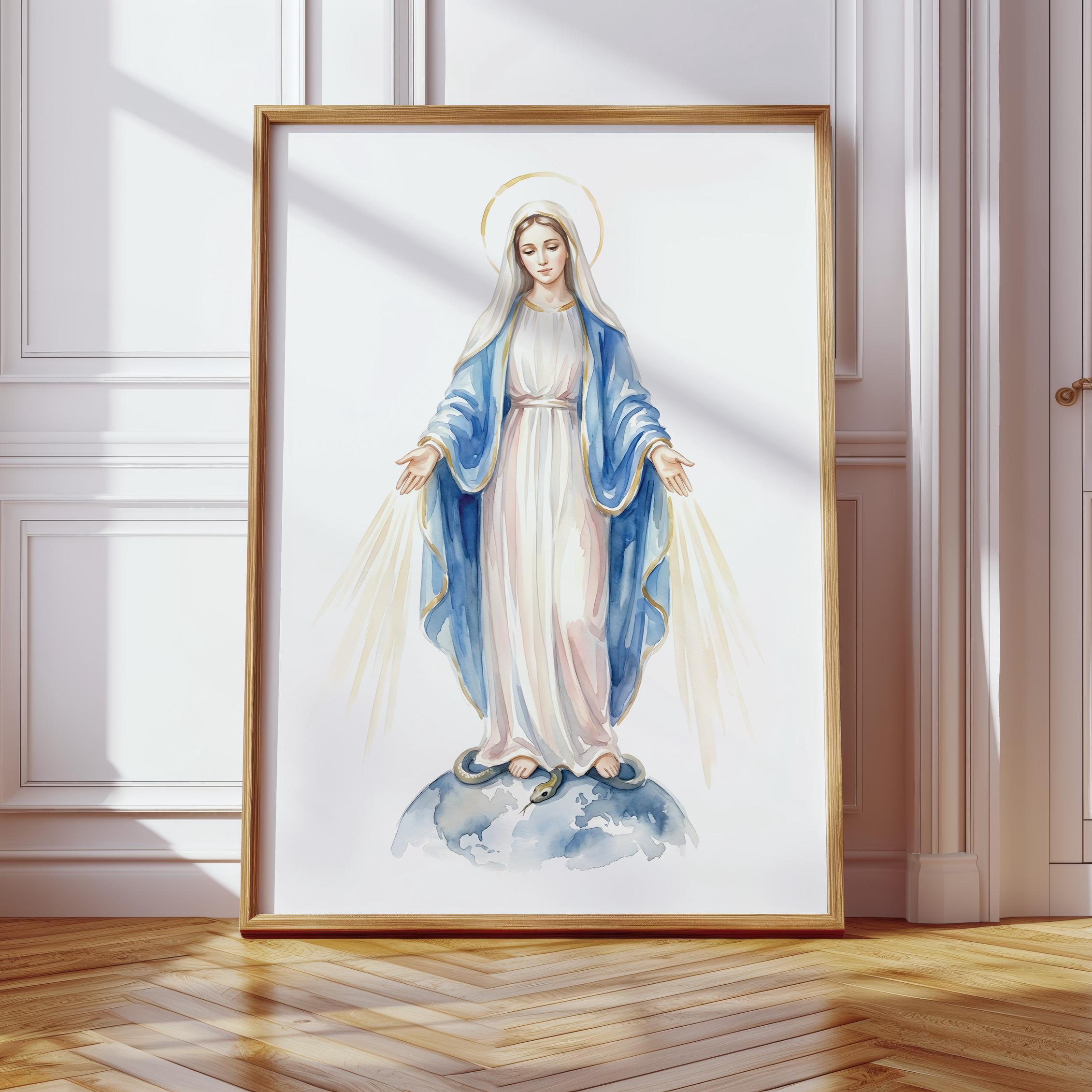 Our Lady of Grace Art, Virgin Mary Watercolor Painting, Catholic Wall ...