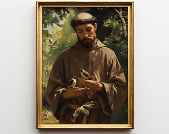St. Francis of Assisi Oil Painting, Catholic Wall Art, Christian Digital Print, Religious Home Decor, Saint Faith Artwork Gift
