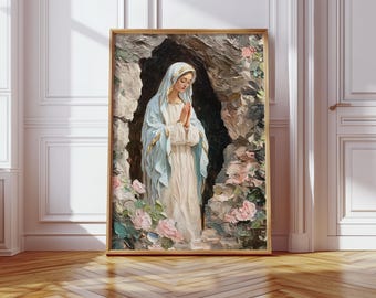 Art de notre-Dame de Lourdes, peinture mère Marie, impression numérique catholique, décoration d'intérieur chrétienne, art mural Vierge Marie, cadeau oeuvre d'art mariale