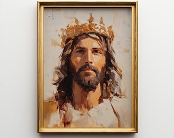 Christ the King Art, Jesus Crown of Glory Painting, Christian Home Decor, Catholic Wall Art, Religious Artwork, Jesus Faith Printable