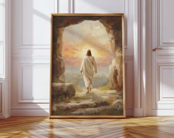 Resurrection of Jesus Wall Art, Christian Easter Decor, Religious Digital Print, Catholic Artwork, Christian Home Faith Gift