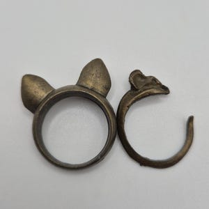 Anillos de gato y ratón de latón dorado hechos a mano, estilo vintage, conjunto de joyería de gatito, regalo retro MOD