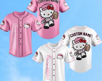 Personalized Hello Kitty Baseball Jersey, Cute Cat Jersey Shirt, Kitty Cat Jersey, Gift For Team Baseball Fan, Hello Kitty Gifts