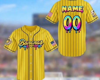 Personalized Bananas Team Baseball Jersey,  Let's Go Bananas Jersey, Funny Bananas Jersey, Custom Team Name Number, Gift For Savannah Fan