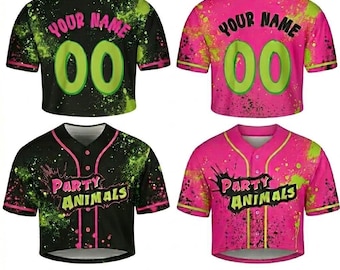Personalized Animals Croptop Baseball Jersey, Personalized Name And Number Party Jersey, Matching Paint Splatter Jersey, Monkey Team Gift