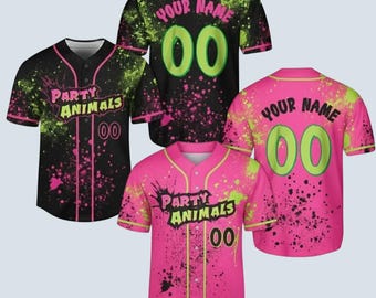 Personalized Animals Baseball Jersey, Personalized Name And Number Party Baseball Jersey, Matching Paint Splatter Jersey, Monkey Team Gift