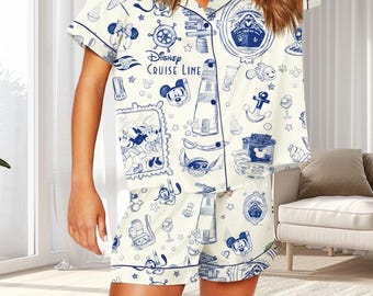 Disney Cruise Satin Pajamas Set, Mickey And Friends Cruise Women Pajamas, Mickey Mouse Shorts Pajamas, Magic Kingdom Gifts