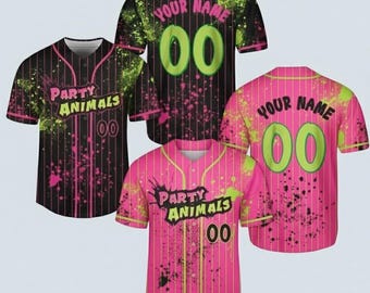 Personalized Name And Number Party Baseball Jersey, Personalized Animals Baseball Jersey, Matching Paint Splatter Jersey, Monkey Team Gift
