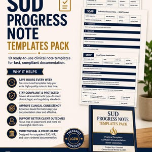 Substance Use Progress Note Templates | DAP SOAP Group Crisis Discharge | LCSW Clinical Documentation
