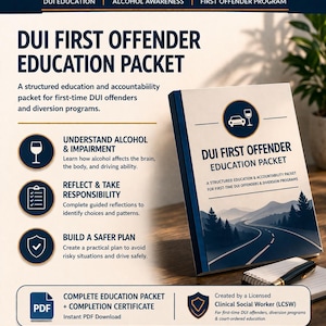 DUI First Offender Education Packet, Court Ordered Workbook (Digital Download)