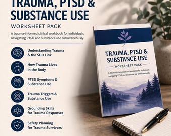 Trauma PTSD Worksheets | Substance Use Recovery | Dual Diagnosis | Trauma-Informed Care | LCSW Printable PDF