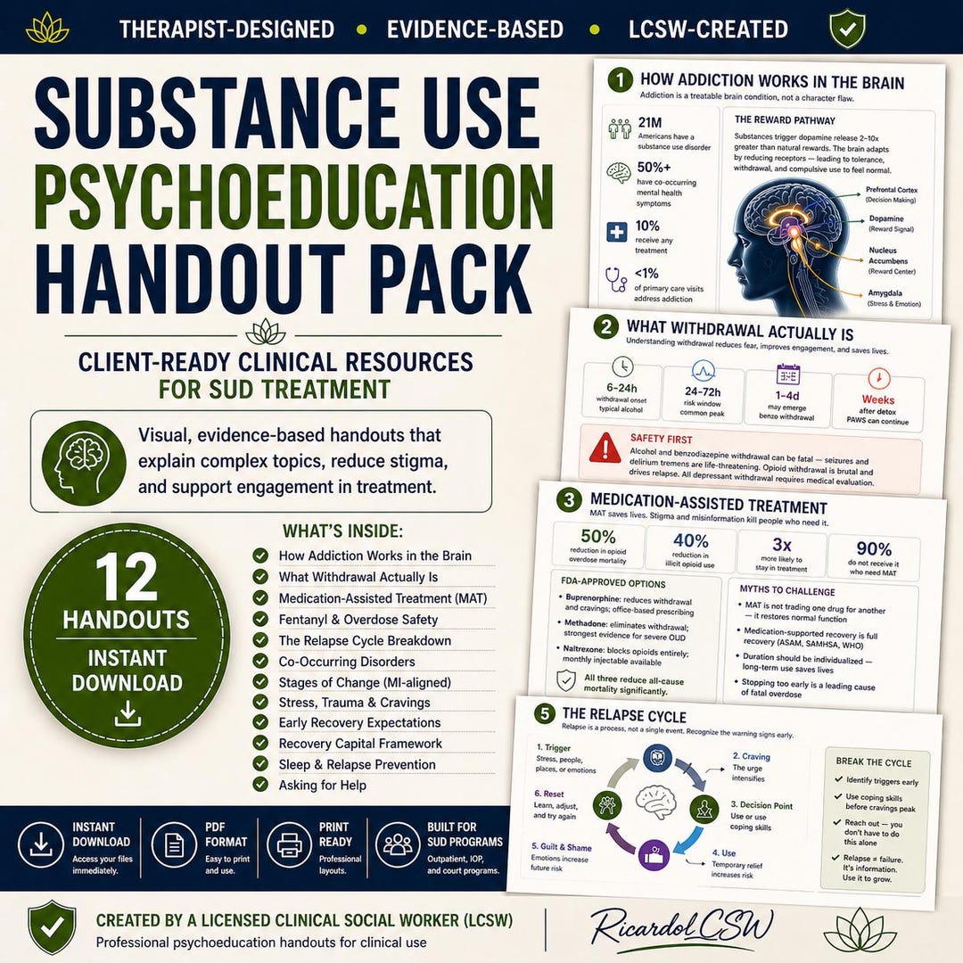 Substance Abuse Psychoeducation Handouts | 12 Addiction Education ...
