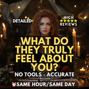 May include: An image featuring a woman with red curly hair, surrounded by candles. Text on the image reads "WHAT DO THEY TRULY FEEL ABOUT YOU?" and "NO TOOLS - ACCURATE". The image also includes the text "SAME HOUR/SAME DAY" and "HIGH REVIEWS".
