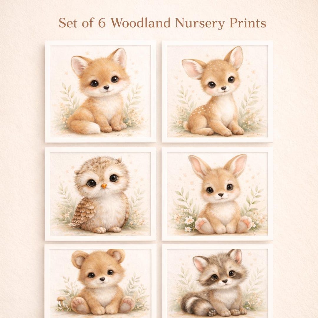 Woodland Nursery Wall Art Set of 6 Printable, Forest Animal Baby Room ...
