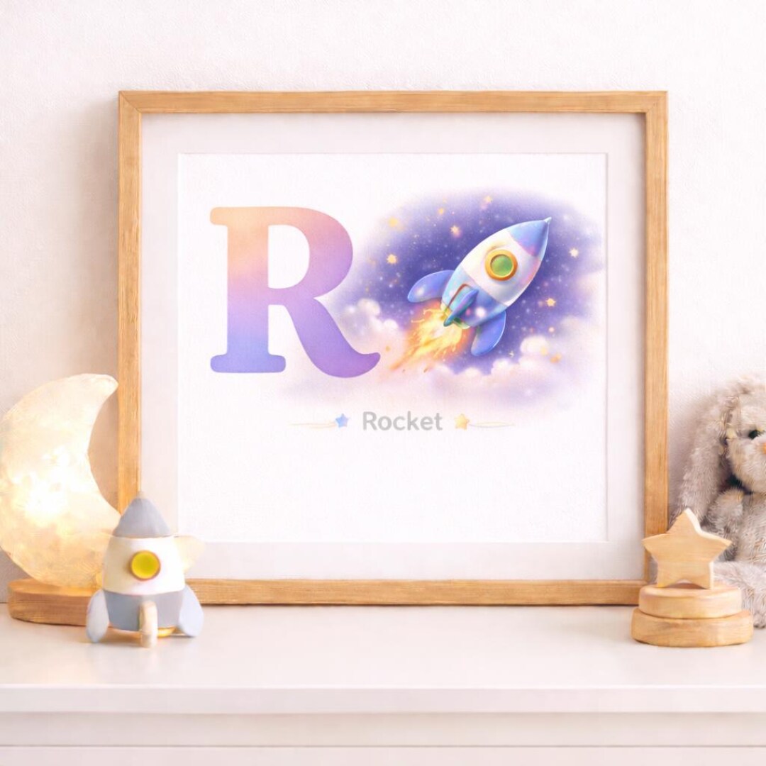 Space Alphabet R Rocket Printable, Rocket Nursery Wall Art, Kids ABC ...