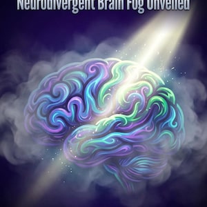 Könnte beinhalten: Buchcover mit dem Titel "Beyond the Haze" in goldener Schrift und dem Untertitel "Neurodivergent Brain Fog Unveiled". Eine farbenfrohe, stilisierte Gehirndarstellung befindet sich im Zentrum, mit Lichtstrahlen. Der Name des Autors, Ranjit Singh, steht unten.
