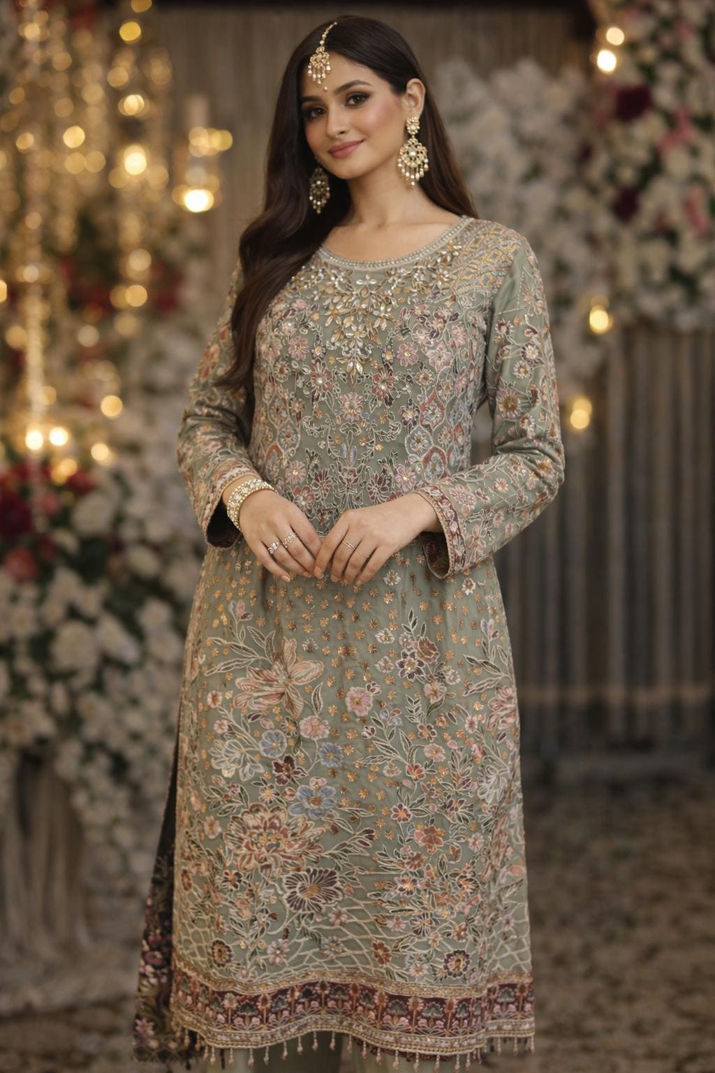 white christmas dresses Buy Light Blue Cotton Net Kurta Set with Organza Dupatta main image 0