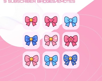 9 Cute Hair Bow Subscriber Badges | Hairbow Badge Emote for Twitch and Kick