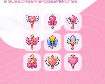 9 Magical Girl Wand Subscriber Badges | Badge Emote for Twitch and Kick
