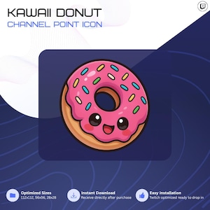 Kawaii Donut Twitch Channel Point Icon | Söt rosa Donut Badge Emoticon Digital Nedladdning