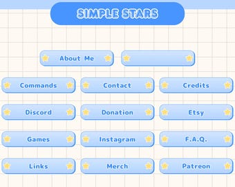 Painéis para Twitch com estrelas simples e fofas (28 unidades) | Painéis minimalistas e fofos em azul para transmissões ao vivo