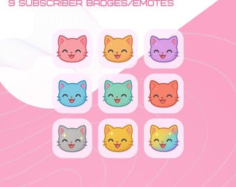 9 Cute Kitten Subscriber Badges | Kitty Cat Badge Emote for Twitch and Kick
