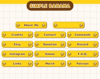 Simple Banana Twitch Panels x 28 | Cute Minimal Banana Fruit Stream Panels