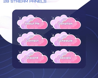 28 Pastel Clouds Theme Stream Panels | Cute Pink and Purple Clouds Panels
