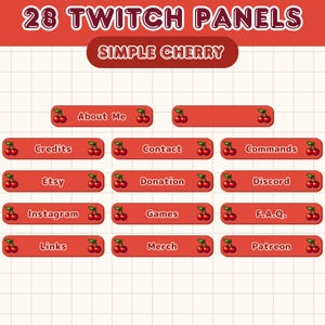 Enkla Cherry Twitch-paneler x 28 | Söta minimalistiska paneler med körsbärsfrukter