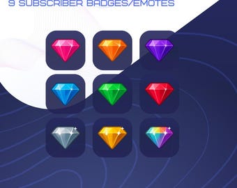 9 Diamond Subscriber Badges | Gemstone Badge Emote for Twitch