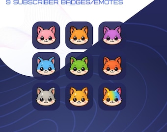 9 Cute Fox Subscriber Badges | Baby Fox Badge Emote for Twitch and Kick