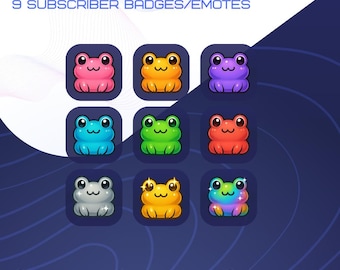 9 Cute Frog Subscriber Badges | Froggy Badge Emote for Twitch