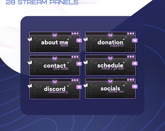 28 Neon Purple Butterfly Window Theme Twitch Stream Panels