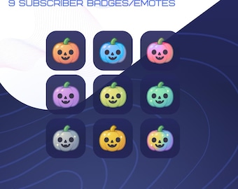 9 Halloween Pumpkin Subscriber Badges | Cute Multi Color Pumpkin Badge Emote for Twitch and Kick