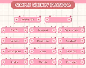 Cherry Blossom Twitch Panels x 28 | Cute Minimal Sakura Stream Panels