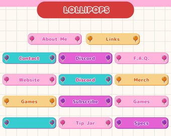 Cute Lollipop Twitch Panels x 168 | Minimal Colorful Pastel Lollipop Stream Panels