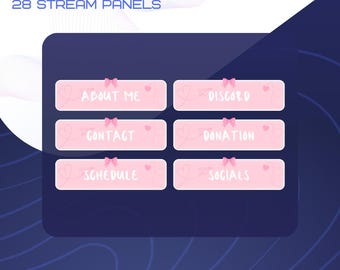 28 Lovecore Bow Theme Stream Panels | Cute Cozy Pink Bow stream panels for Twitch streamers