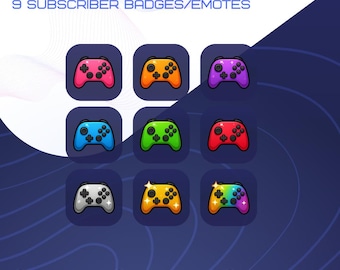 9 Cute Gaming Controller Subscriber Badges | Console Controller Badge Emote for Twitch