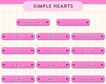 Cute Simple Heart Twitch Panels x 28 | Minimal Cute Pink Stream Panels