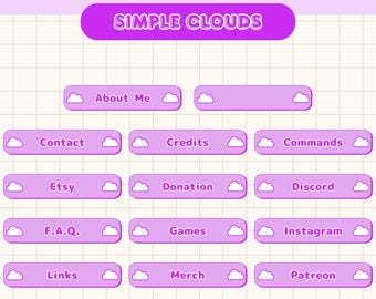 Cute Simple Cloud Twitch Panels x 28 | Minimal Cute Purple Stream Panels