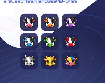 9 Cute Cow Subscriber Badges | Cow Badge Emote for Twitch and Kick