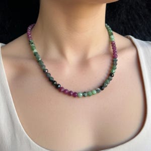 Handmade Tanzanian Ruby Zoisite Raw Stone Beaded Necklace