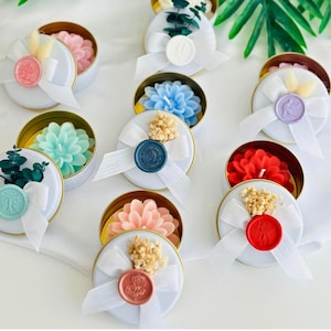 Personalized Lotus Vanilla Candle Tin • Handmade Wedding Favors