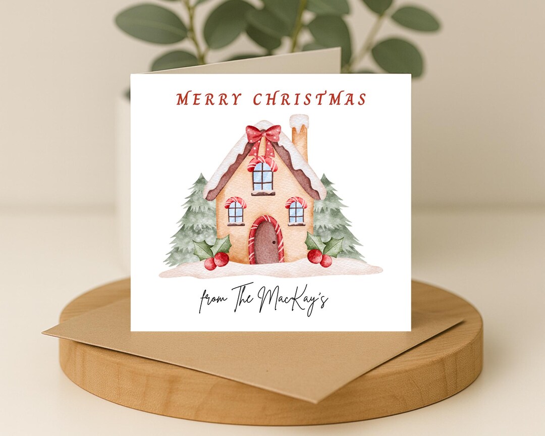 Editable Christmas Card Template: Watercolor House Design (canva) - Etsy