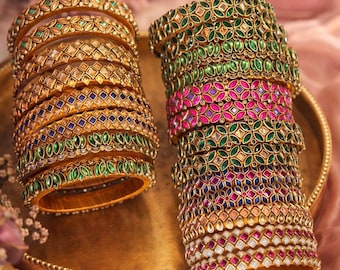 Kundan Bangle Set | Gold Tone Meenakari Indian Bridal Jewelry