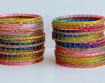 Multi Color Crystal Bridal Bangle Set | Indian Jewelry|Glass bangles|Kundan bangles