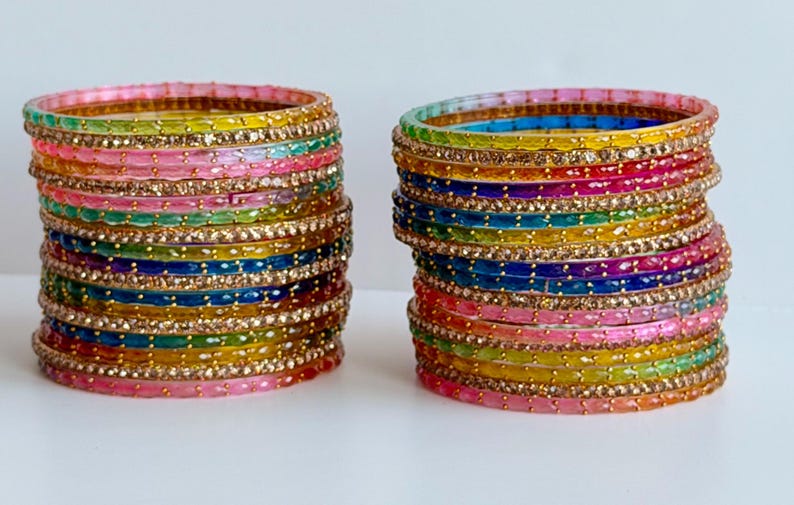 Multi Color Crystal Bridal Bangle Set | Indian Jewelry|glass Bangles ...