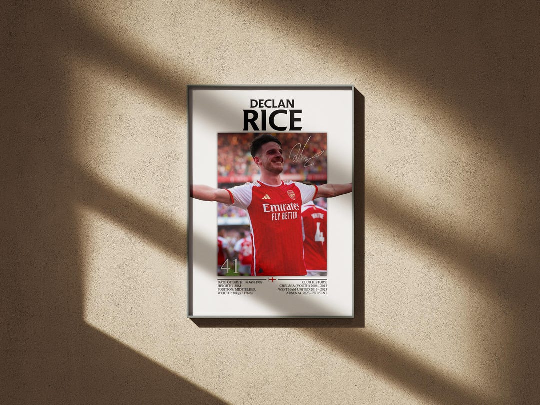 Declan Rice Poster - Arsenal Poster, England Football Art, Premier ...